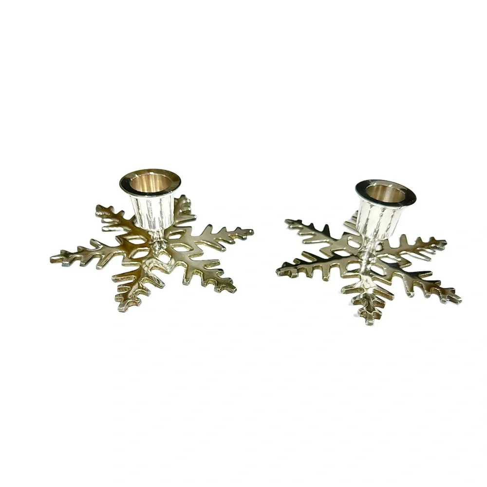 Silver plated snowflake candlestick holders, Christmas candle holder
